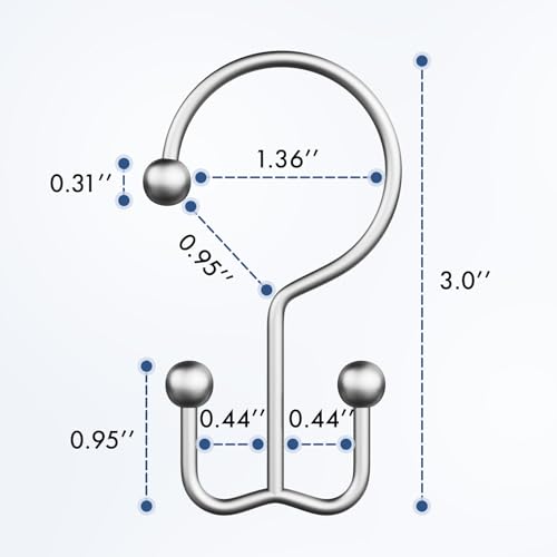 Bathway Shower Curtain Hooks Silver Shower Curtain Rings, 12 Pcs Double Hook Shower Curtain Hooks Rings Shower Curtain Hangers Rust Proof, Metal Shower Hooks for Bathroom Shower Curtain Rod - color: Silver, style: Minimalist