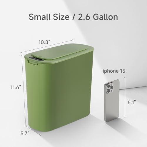 Automatic Motion Sensor Bathroom Trash Can with Lid, 2.6 Gallon Touchless Trash Bin, Smart Garbage Can Plastic Slim Wastebasket for Bedroom, Office, Dorm (Green) - color: Green