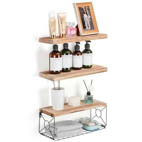 Bathroom Shelves - Shelves Over Toilet with Storage Basket, for Home Décor and Storage, Paulownia Wood, Baked Finish, Waterproof, Bathroom/Kitchen/Living Room