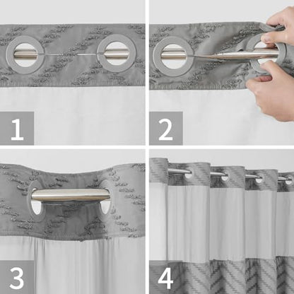 eachope No Hook Tufted Chevron Striped Shower Curtain with Snap-in Fabric Liner set-71Wx74H(72H),Grey Hotel Grade Boho Style Shower Curtain with See Through Top Window,Water Repellent - color: Grey, size: 71"W x 74"L (Pack of 1)