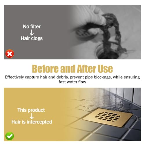 4-1/4" Square Shower Drain Cover, Stainless Steel Hair Catcher Strainer | Catches Hair & Debris Before Clogs - Precision grid traps hair and soap scum while allowing full flow