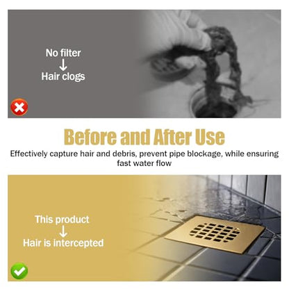 4-1/4" Square Shower Drain Cover, Stainless Steel Hair Catcher Strainer | Catches Hair & Debris Before Clogs - Precision grid traps hair and soap scum while allowing full flow