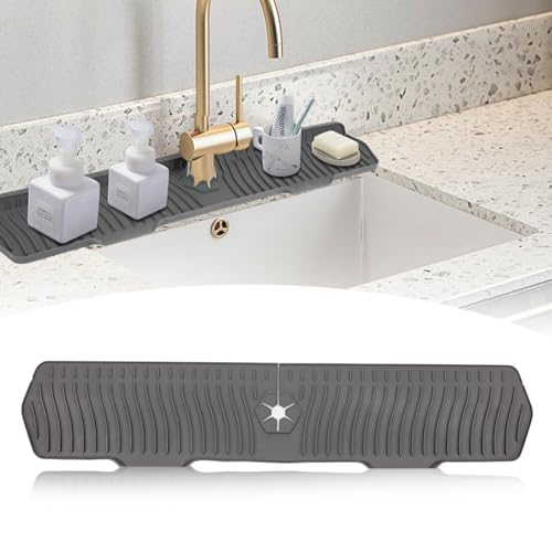30 Inch Sink Splash Guard,Longer Silicone Sink Mat for Kitchen Bathroom,Kitchen Faucet,Silicone Sink Faucet Mat Splash Guard, Drip Protector Splash Countertop (Grey) - color: Grey