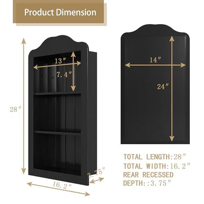 CJL 14''x24'' Recessed Medicine Cabinet, Solid Wood in-Wall Cabinet, Black | Victorian Bathroom Wall Niche Shelf, 3-Tier, No MDF, Fully Assembled - color: Black, size: 14"x24"x3.75"