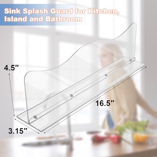 Beautyflier Splash Guard for Kitchen Sink Area Placed, Premium Kitchen Sink Water Splash Guard Behind the Sink/Behind Faucet, for Kitchen, Island and Bathroom, 16.75 Inches, Bottom Leak-Proof