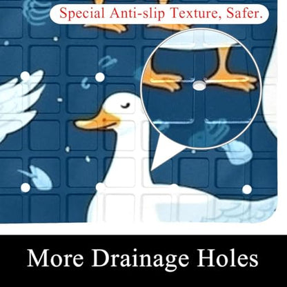 Shower Mat Bathtub Mat, 26.8x15.1 inch, Non-Slip Bath Mat with Drain, Quick Drying PVC Bathmat for Tub, Shower, Bathroom, Funny Goose Pattern - color: Multi 5