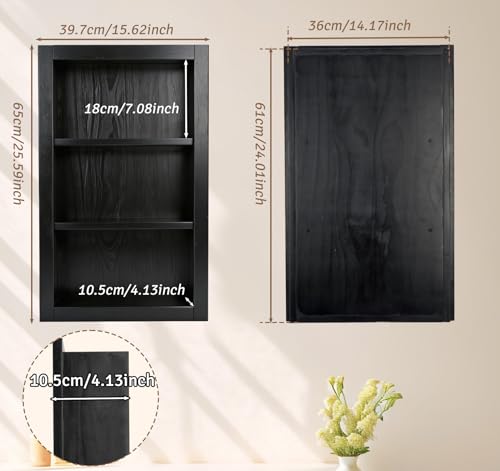 Shower Niche,14''x24'' Wood Recessed Wall Niche Medicine Cabinets 3-Tier | Bathroom Niche Wooden Shower Niche Black Niche Cabinets for Living Room Bathroom Storage - size: 3-Tier