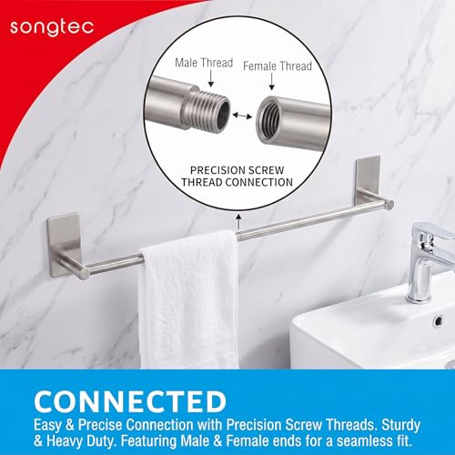 Adhesive Bath Towel Bar 24-inch, No Drill Stick On Towel Rack, Easy Install with Self-Adhesive, Premium SUS304 Stainless Steel (Brush Nickle, 24) - color: Brush Nickle, size: 24-Inch
