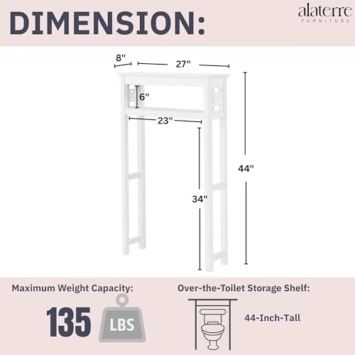 Alaterre Furniture Derby Over-the-Toilet Storage Shelf, White, 27”x8”x44” - size: 44-Inch Tall