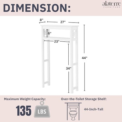 Alaterre Furniture Derby Over-the-Toilet Storage Shelf, White, 27”x8”x44” - size: 44-Inch Tall