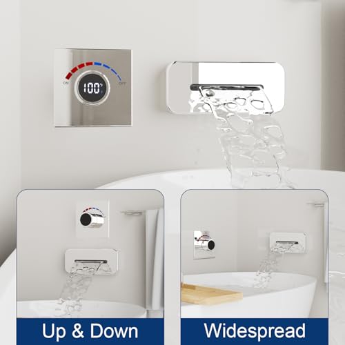 Temperature Display Shower Valve with Wall Mounted Waterfall Tub Faucet Kit Waterfall Tub Spout One Way Shower Deliver Valve - color: Polished Chrome, style: Adjustable bathtub faucet