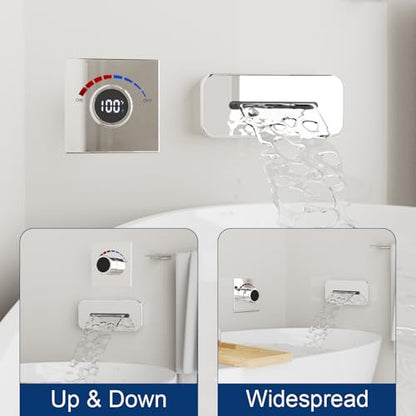 Temperature Display Shower Valve with Wall Mounted Waterfall Tub Faucet Kit Waterfall Tub Spout One Way Shower Deliver Valve - color: Polished Chrome, style: Adjustable bathtub faucet