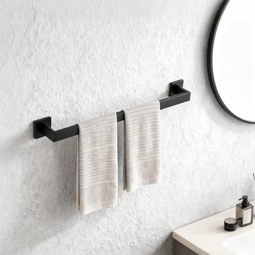 23.6 Inch Matte Black Bathroom Towel Bar Set, 2-Piece Square Wall Mounted Towel Rack, Wall Mounted 304 Stainless Steel Towel Holder for Bathroom - color: Matte Black, size: 2 pack