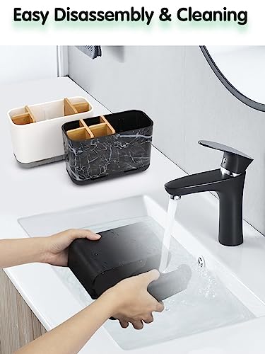 GFWARE Black Toothbrush Holder with Drainage, Bathroom Organizer, Large | 5 Slots Toothbrush and Toothpaste Holder with Bamboo Divider, Kids Electric Toothbrush Holder for Bathroom Sink Organize - color: Black-l