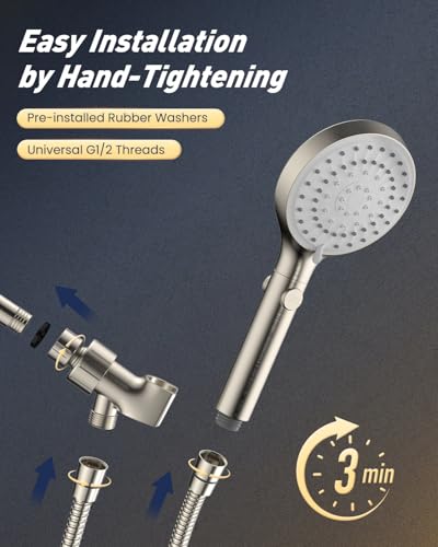High Pressure Handheld Shower Head with Hose, Brushed Nickel | 80" Extra Long Stainless Steel Hose & Adjustable Bracket, Shower Heads with ON/OFF Switch for Pets Bath - color: Brushed Nickel, style: 6 Spray-Settings