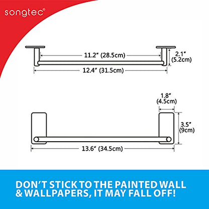 Songtec Stick Towel Bar Black 12-Inch, Adhesive Bath Towel Rack No Drill, Strong Adhesion Tape Mount Towel Holder, Stainless Steel - Black - color: Black, size: 12-Inch
