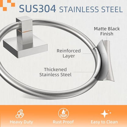 RUACQ Towel Ring, Hand Towel Holder for Bathroom, Brushed Nickel, 2 Pack | Wall Mounted Hand Towel Bar, 304 Stainless Steel Towel Hanger, Square Base, Round Towel Holder Design, Modern, Heavy Duty - color: Brushed Nickel, size: 2