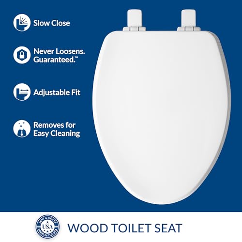 Bemis Ashland Modern Wood Toilet Seat with Decorative Edge, Slow Close, Secure Hinges, Made in USA, Elongated, White - size: Elongated