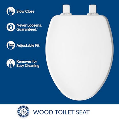 Bemis Ashland Modern Wood Toilet Seat with Decorative Edge, Slow Close, Secure Hinges, Made in USA, Elongated, White - size: Elongated
