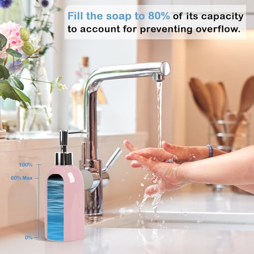 Natheeph Soap Dispenser for Bathroom/Kitchen Fill Hand Soap/Dish Soap, 14OZ | Soap Pump Dispenser Bottle, Ceramic Soap Dispenser Refillable Shampoo/Lotion/ Liquid/Detergent for Bathroom/Kitchen (Pink) - color: Pink