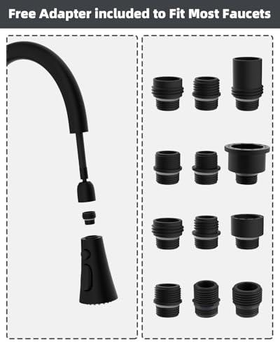 Hibbent Pull Down Kitchen Faucet Head Replacement with 12 Adapters, NSF/ANSI/CAN 61 & CUPC Certified 3-Function Sink Spray Nozzle, Compatible with Moen, Delta, Kohler Faucets, Matte Black - color: Matte Black