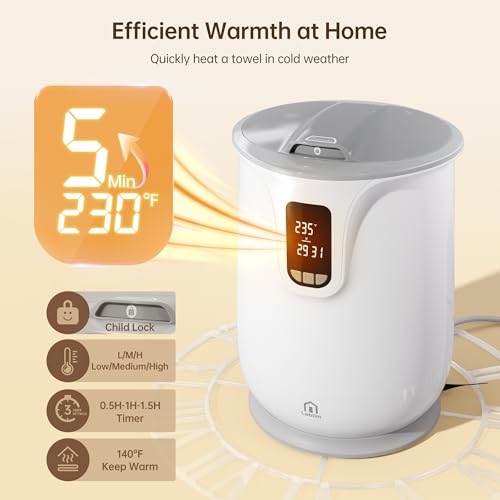 Labiim [Upgrade Smart Touch Screen] Towel Warmer, 24H Preset Heated Towel Warmer Bucket 20L Large Fast Heating for Bathroom Spa & Robes Blankets Heater Dryer for Home Families PJ‘s & More, Grey
