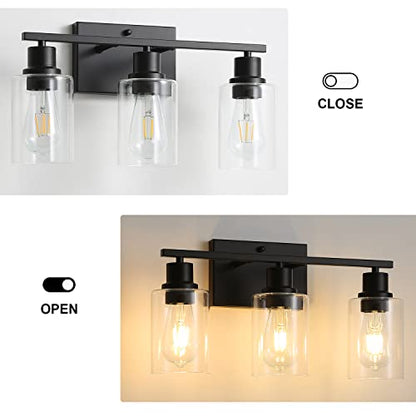 Bathroom Vanity Light Fixtures, 3-Light Matte Black Bathroom Lights, Wall Sconces with Clear Glass Shade for Hallway Farmhouse Bedroom Living Room - color: Black 3-Light