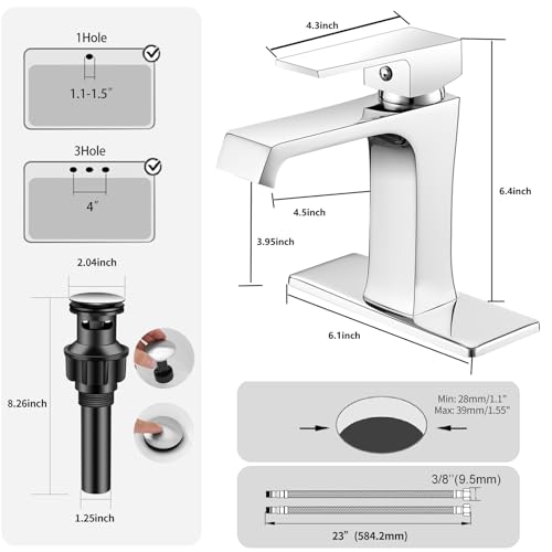 Waterfall Bathroom Faucet Chrome Bathroom Sink Faucet, Modern Single Hole Bathroom Faucet, Single Handle RV Sink Vanity Faucet—Includes Pop-Up Drain, Suitable for 1-Hole or 3-Hole - color: Chrome