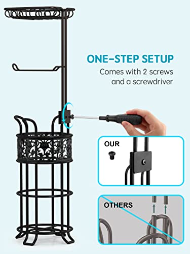 Toilet Paper Holder Stand with Shelf, Free Standing Toilet Paper Roll Dispenser Holds 3 Big Rolls of Jumbo Mega Paper, for RV Bathroom, Floral Pattern, Black - color: Black