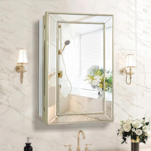 Medicine Cabinet with 16.2"x26" Mirror, Removable Shelves, Recessed or Wall Mounted Bathroom Cabinet, Silver Bathroom Vanity Mirrors for Over Sink with Storage