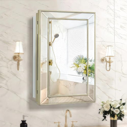 Medicine Cabinet with 16.2"x26" Mirror, Removable Shelves, Recessed or Wall Mounted Bathroom Cabinet, Silver Bathroom Vanity Mirrors for Over Sink with Storage