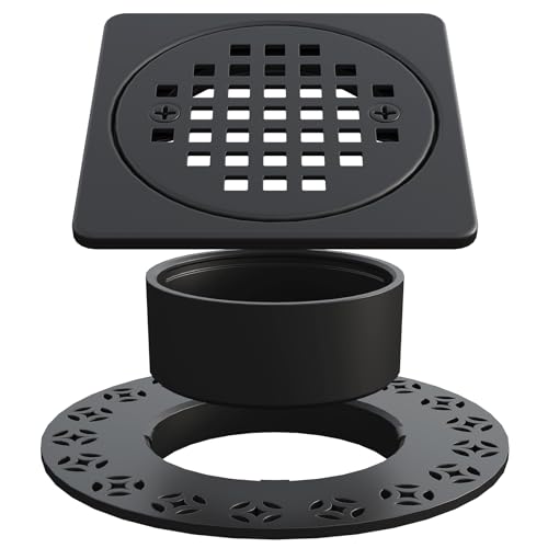 4” Shower Floor Drain Grate Kit, Fits Schluter Kerdi-Drain Flange | Removable Square Shower Drain, With Adjustable Collar, SUS 304 Stainless Steel Grate, For Bathroom Kitchen, Matte Black - color: Matte Black, size: 4 Inch Kit without Flange