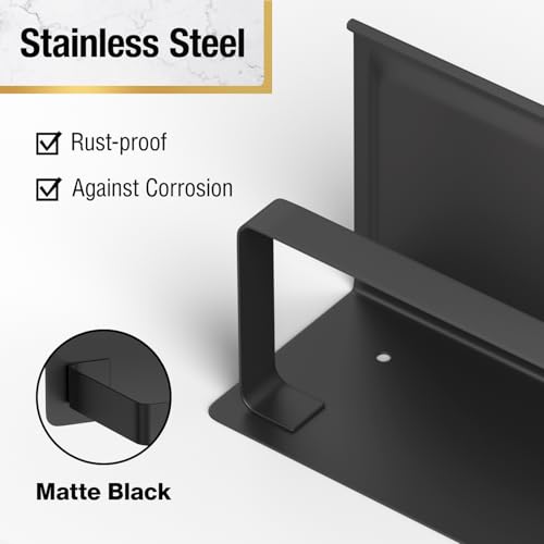 HITSLAM Toilet Paper Holder with Phone Shelf Matte Black, Adhesive or Screw Wall Mount Toilet Paper Roll Holder, Rustproof Stainless Steel Toilet Tissue Holder for Bathroom, Kitchen - color: Black