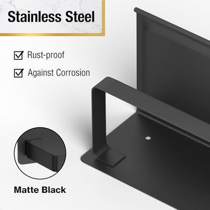 HITSLAM Toilet Paper Holder with Phone Shelf Matte Black, Adhesive or Screw Wall Mount Toilet Paper Roll Holder, Rustproof Stainless Steel Toilet Tissue Holder for Bathroom, Kitchen - color: Black
