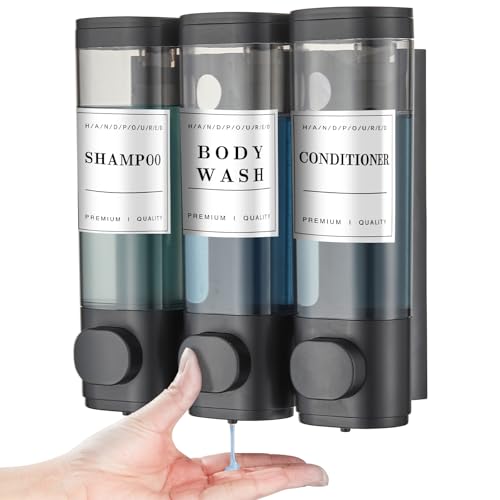 3 Chamber Wall-Mounted Shampoo and Conditioner Dispenser for Shower - No Drill, Large Capacity Soap Dispenser for Bathroom and Hotel, Black - color: Black