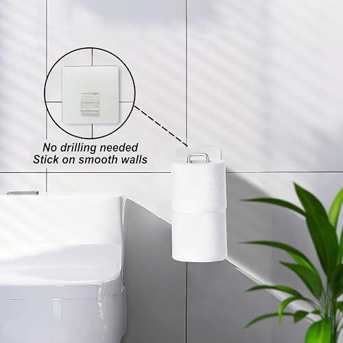 Toilet Paper Holder Wall Mount, Storage Extra 2 Roll Tissue, Over The Tank Toilet Paper Holder, Brushed Nickel and Chrome Tissue Holder for Bathroom Organizer, Adhesive Paper Holder, 1Pcs - color: Silver, 1pcs, 8.67in