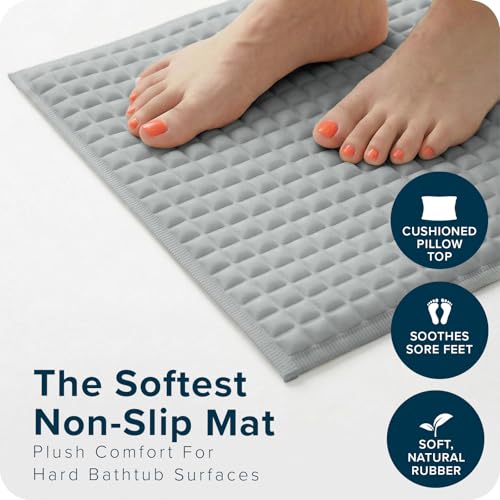 SlipX Solutions Pillow Top Soft Padded Non Slip Bathtub Mat, 27x15.5, Gray | Soft Anti Slip Bath Tub And Shower Mat, 700 Air-Filled Pillows, Strong Suction Cups, Extra Comfort Underfoot - color: Gray