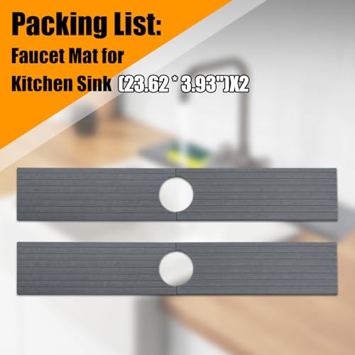 2 Pack Stone Faucet Mat for Kitchen Faucet Sink, 23.6x4 Inches, Dark Grey | Olldag Quick Drying Splash Guard Water Protector & Drip Catcher for Bathroom Counter - size: 23.6x4 Inch