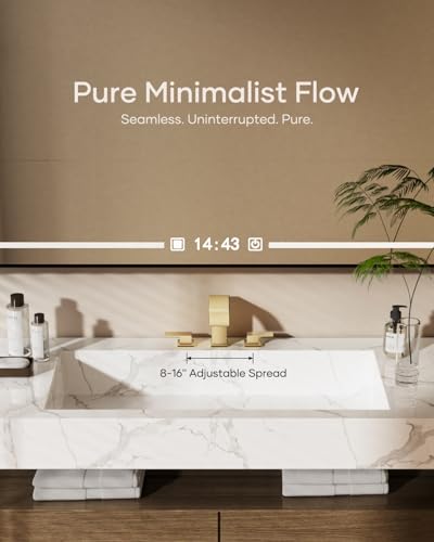 AVSIILE Waterfall Bathroom Faucet 3 Hole, Brushed Gold 8 Inch Widespread Modern 3 Piece Bathroom Sink Faucet, Touch On Lavatory Faucet for Vanity RV Restroom, Curved Spout - color: Brushed Gold, style: Curved Spout