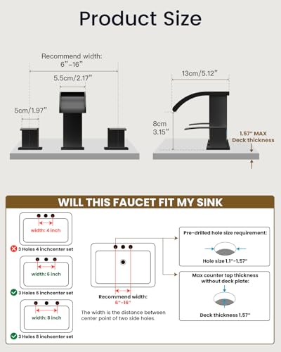 gotonovo Waterfall Bathroom Faucet 3 Hole Square Body,Oil Rubbed Bronze | SUS304 8’’ Widespread Bathroom Sink Faucet,2.17’’ Wide Spout,24’’ cUPC Hose,Pop Up Drain,2 Handle,Vanity,Lavatory,Basin,RV - color: Bromze