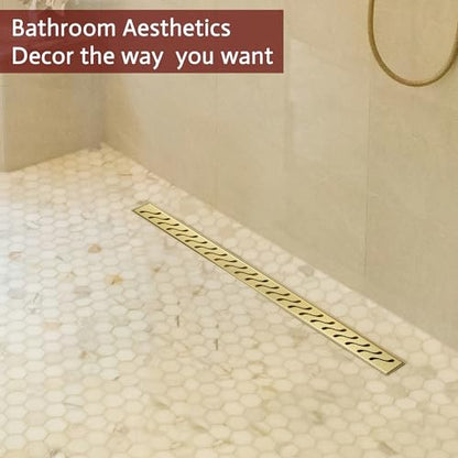 Linear Shower Drain, 28 inch Brushed Gold | Including Hair Catcher and Removable Grate, 304 Stainless Steel, Easy to Install and Clean (Drain Base Not Included) - color: Brushed Gold, size: 28 inch