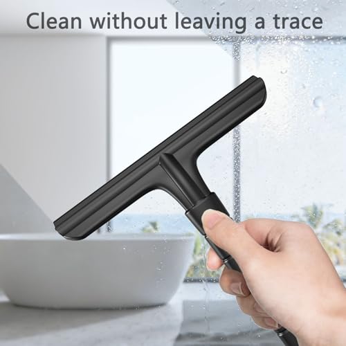 Shower Squeegee for Glass Doors, All-in-One Shower Squeegee for Glass Doors with Built-in Hook, Household Window Mirror Cleaner for Bathroom Glass Kitchen Tile Wall Car, 8 in Silicone Blade - size: 7.8"W x 8.8"H