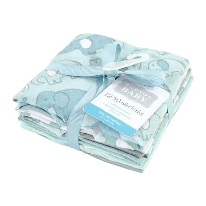 Hudson Baby Unisex Baby Flannel Cotton Poly Washcloths, Boy New Elephant 12Pk, One Size - color: Boy New Elephant 12pk