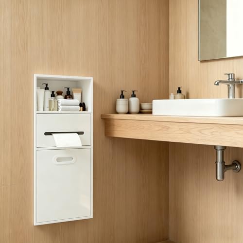 Recessed Toilet Paper Holder in Wall Tissue Toilet Roll Holder Stainless Steel recessed wall Niche Bathroom Toilet Paper Holder with Storage Cabinet for Kitchen Bedroom Hotel (26in-White) - color: 26in-white