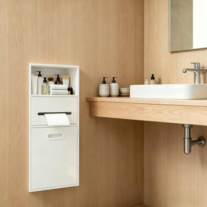 Recessed Toilet Paper Holder in Wall Tissue Toilet Roll Holder Stainless Steel recessed wall Niche Bathroom Toilet Paper Holder with Storage Cabinet for Kitchen Bedroom Hotel (26in-White) - color: 26in-white
