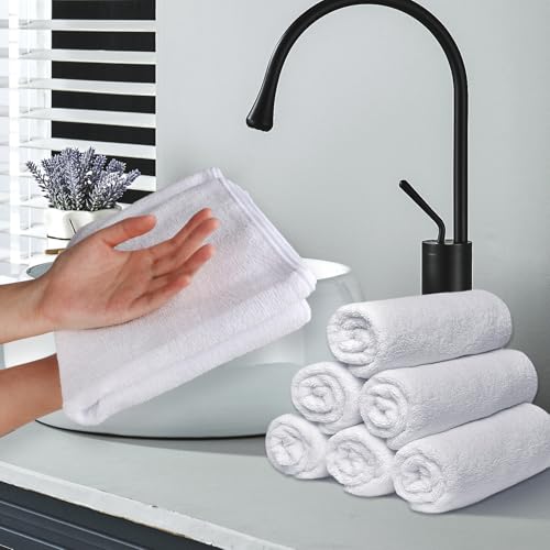 48 Pack Hand Towels Set - Highly Absorbent and Quick Drying Microfiber Gym Towels, Premium Wash Cloths for Bathroom, Salon, Gym, Shower, Hotel, and Spa - 16x27 inch (White) | Quick Drying Premium Wash Cloths for Bathroom, Salon, Gym, Shower, Hotel, and Sp