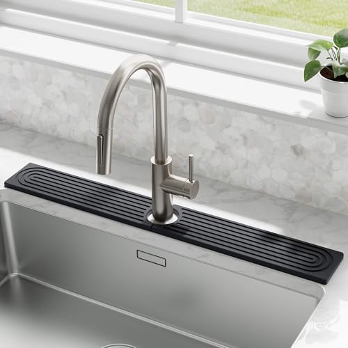 DK177 Faucet Mat for Kitchen Sink - Water Absorbing Stone Tray for Sink, Diatomite Fast-Drying Faucet Mat, Faucet Splash Guard for Bathroom Counter (Dark Gray, 30" x 4") - color: Dark Gray, size: 30" x 4"
