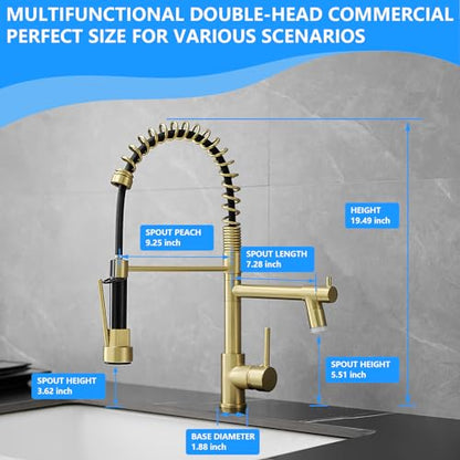 Gold Kitchen Faucet with Sprayer AIMADI,Modern Single Handle Spring Gold Kitchen Sink Faucet - color: Brushed Gold, style: with LED Sprayer