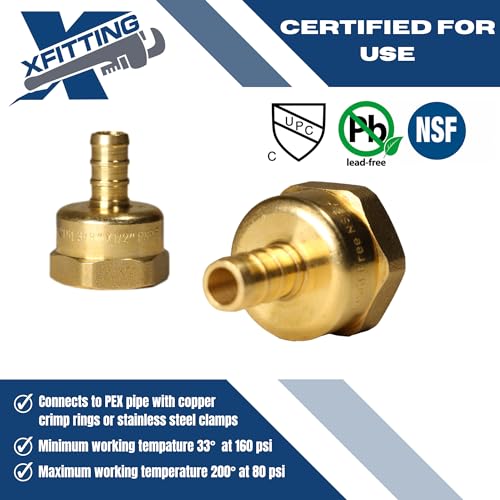 2 Pack XFITTING 3/8 inch Pex x 1/2 inch Female Adapter, Barb Crimp FNPT - size: 3/8" Pex x 1/2" Female