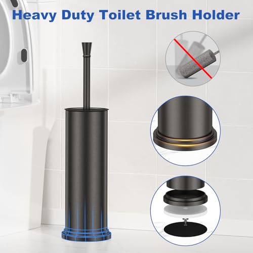 Toilet Brush and Holder Set：304 Stainless Steel Heavy Duty Toilet Bowl Brush，Removable Inner Bowl and Splash Protection，Bathroom Toilet Brush-Dense Bristles for Through Cleaning - color: Pewter